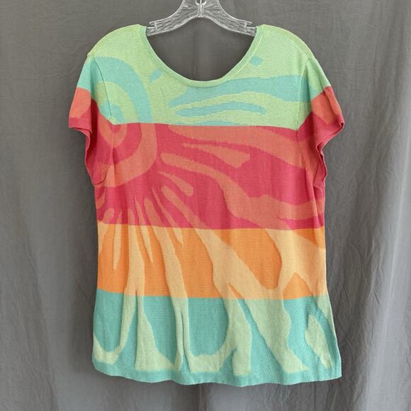 Y2K Knit Colorblock Tee V-Back Tropical Sunset Stripes Indie Skater Size M‎ - Picture 5 of 10